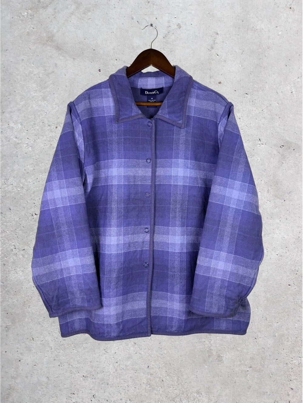 Denim & Co. Blue Plaid Cotton Jacket 1X